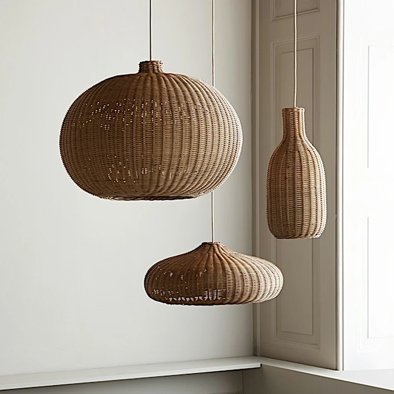 

Japan Rattan Weave Pedant Lights Vintage Restaurant Hotel Shop Chandelier Retro Living Room Vine Hanging Lamp for Room Decor