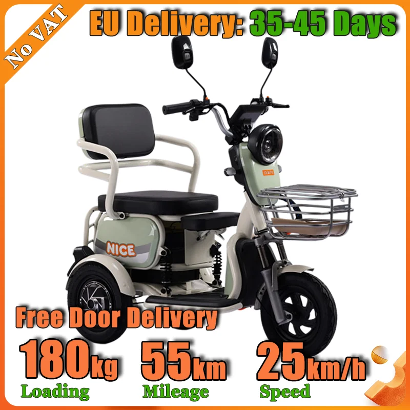 Electric Tricycle Anti Tilt Wheels Foldable Baby Seat Large Front Basket Suitable For Daily Shopping Neighborhood Leisure Riding