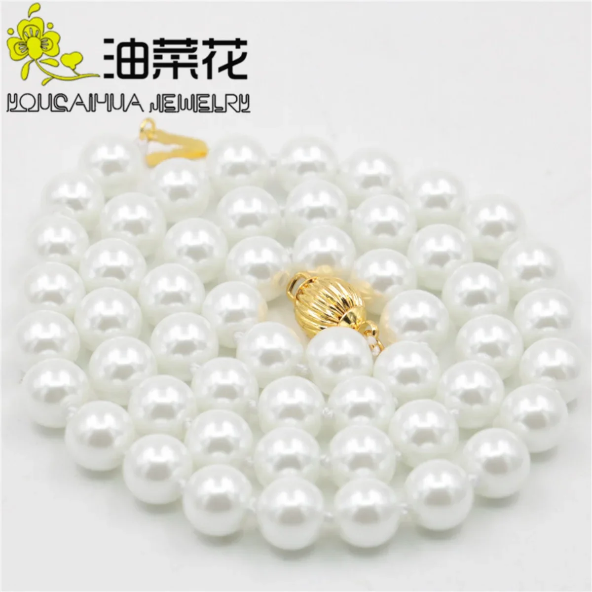 Round White 8mm South Sea Shell Pearl Necklace Women Girls Jewelry Making Design Rope Chain Neck Wear Alloy Pumpkin Clasp 18INCH