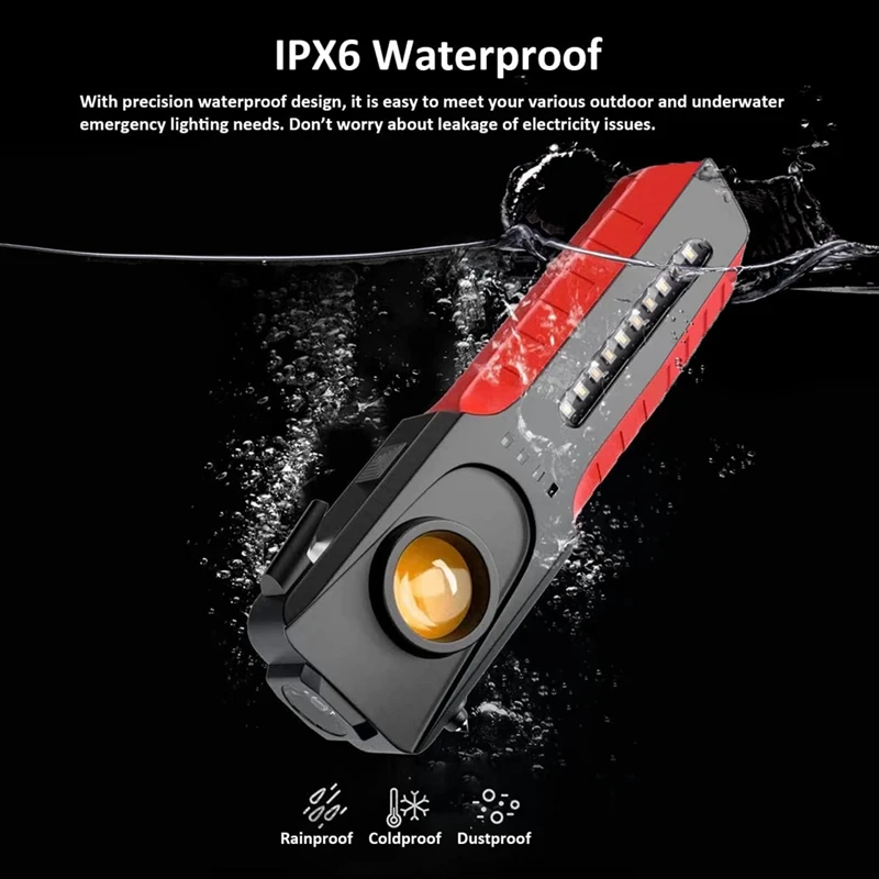 Multifunctional LED COB Flashlight With Window Breaker,1200 Lumens Magnet Outdoor Handheld Emergency Working Light