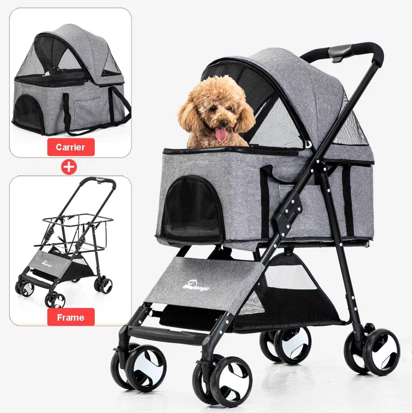 2 In 1 Separate Pet Stroller And Pet Carrier Four-Wheel Shock One Hand Fold Up Pet Stroller