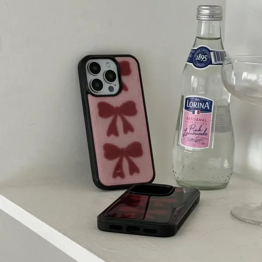 เคสโทรศัพท์ลายโบว์สีแดงน่ารักแบบเต็มจอสำหรับฤดูหนาว ผิวมันวาว สำหรับ iPhone 17 AIR 16 15 14 13 12 11 Pro MAX Plus Y2K ป้องกันการกระแทก