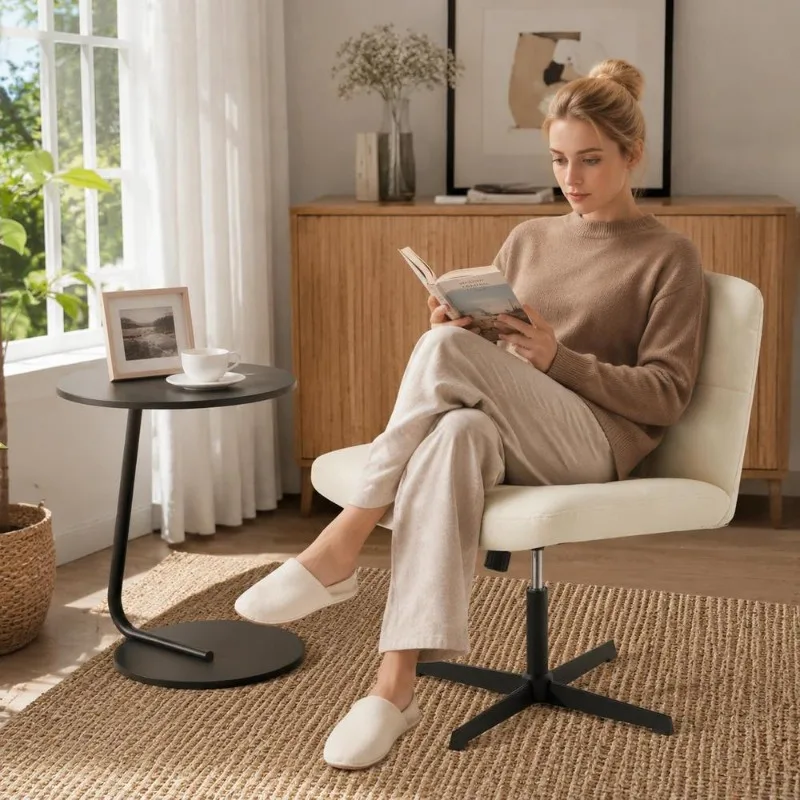 Fauteuil de bureau sans accoudoirs, rembourré en cuir PU, assise large, ergonomique, réglable en hauteur, pivotant à bascule, base métallique en croix, gain de place pour bureau et espace de travail à domicile