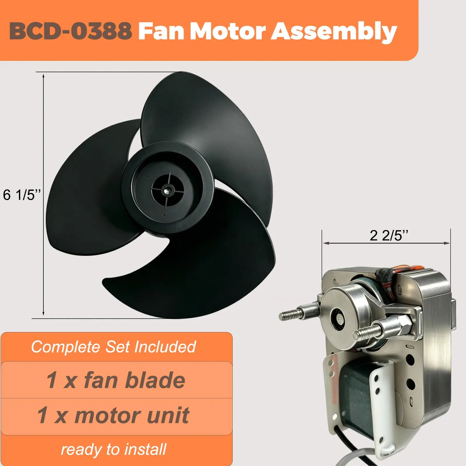 BCD-0388 Bathroom Exhaust Fan Motor, 60 CFM Quiet 1.0 Sones | Replacement motor & blade combo for mobile home/RV. Fits V2262-50, V2244-50, V2245-50. Quiet 1.0 sones, 60 CFM. Easy install.