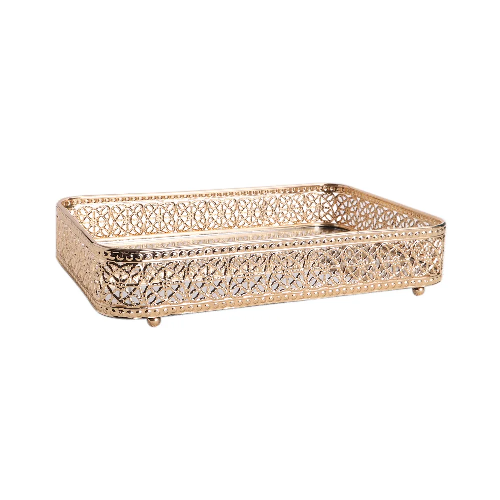 Iron Glass Decoration Rectangular Storage Tray Cake Dim Sum Restaurant Hotel Table Top Decoration Tray