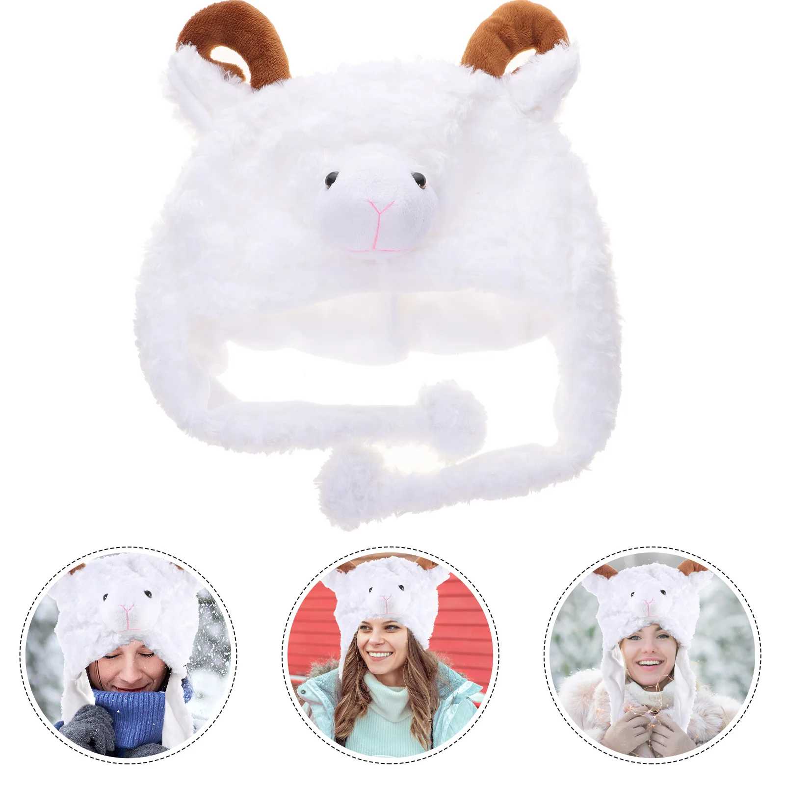 Dierenhoed Winter Skistijl Kap met oorkleppen en Pom Poms voor kinderen Volwassenen Dierenkap Winter Warm kostuumaccessoire