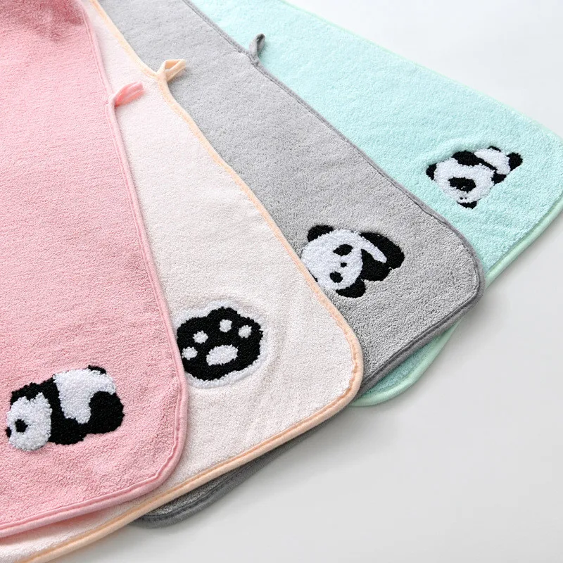 Cartoon Family Shower Towels, Panda Style, Coral Fleece, Absorbent, Hanging, Hand, Hair, Face, Bath Towel Set, Bathroom, 2Pcs