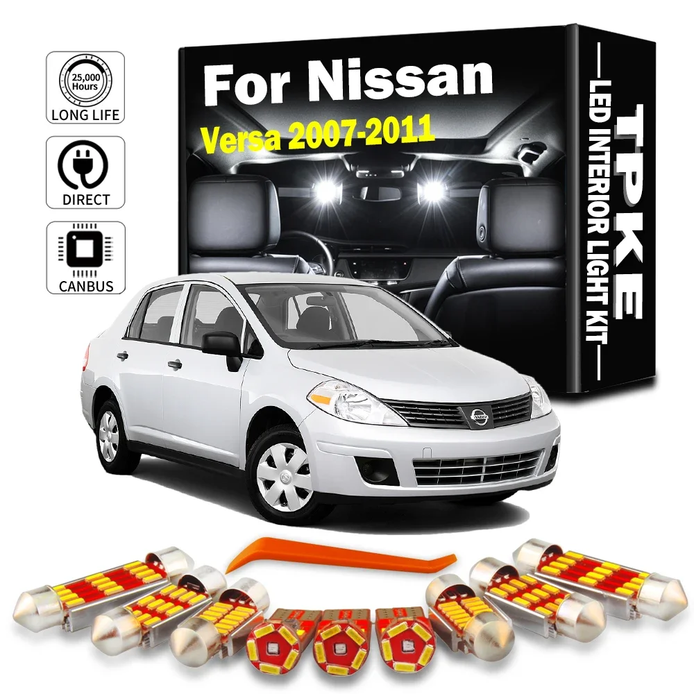 

TPKE, 8 шт., Φ, комплект лампочек для интерьера Nissan Versa 2007, 2008, 2009, 2010, 2011, купольная карта Canbus, аксессуары для номерного знака, лампа