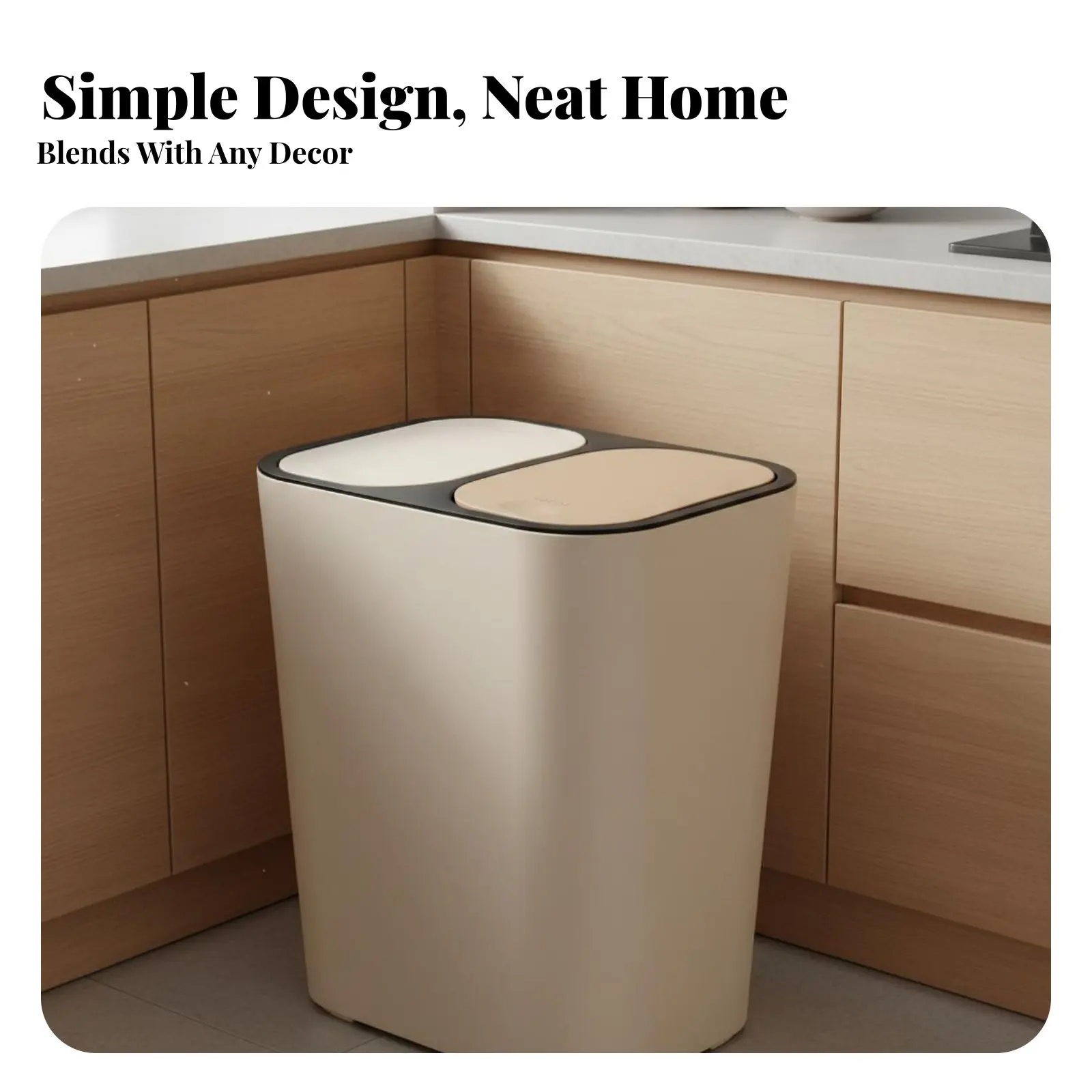 Dry Wet Separation Bin Easy to Clean Double Compartment Trash Can Push Button Garbage Can Large Capacity Double Lid Wastebasket