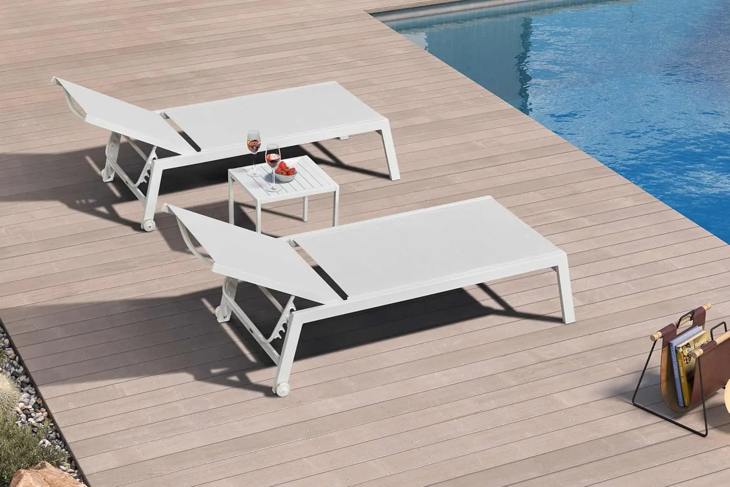 

Lounge Chair Pool Chaise Lounge Outdoor White 2 Sets
