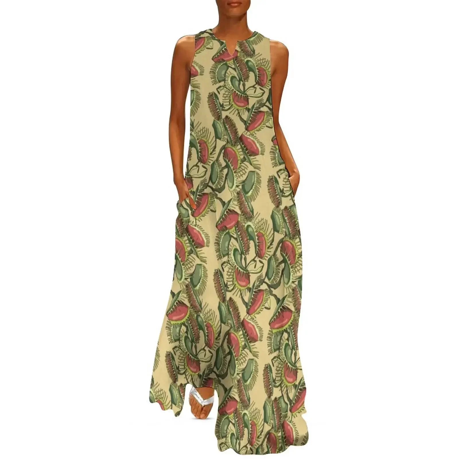 

Carnivorous Pitcher Plants Tropical Pattern - Venus Fly Trap Long Dress cocktail dresses Dress