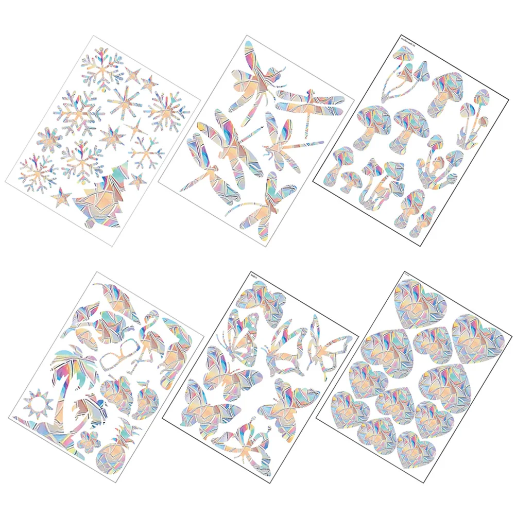 6 أوراق ضوء الشمس الماسك الطيور المضادة للتصادم نافذة يتمسك الزخرفية غير لاصقة للإزالة نافذة الشارات قوس قزح تنبيه الطيور #4