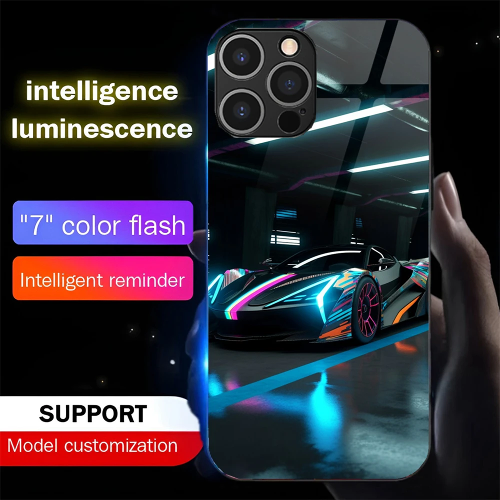 

Luxury Sports Car Pattern Sound Music Control Led Light Phone Case Glowing Cover For Samsung S26 S25 S24 S23 S22 S21 Plus Ultra
