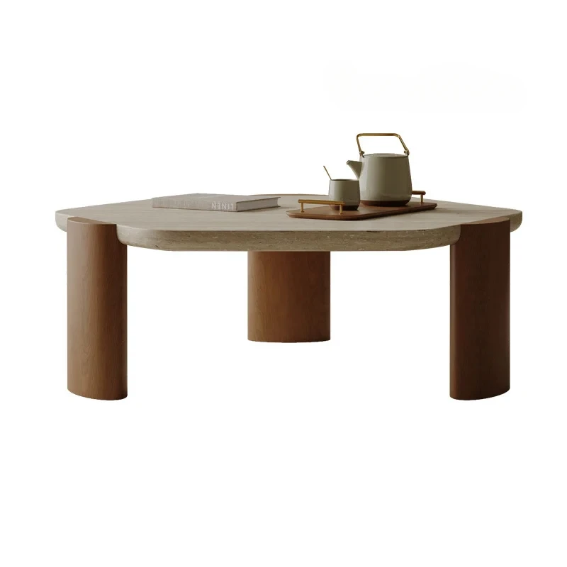 

French Style Creative and Slightly Luxury Cave Stone Coffee Table Living Room Home Solid Wood Designer Coffee Table