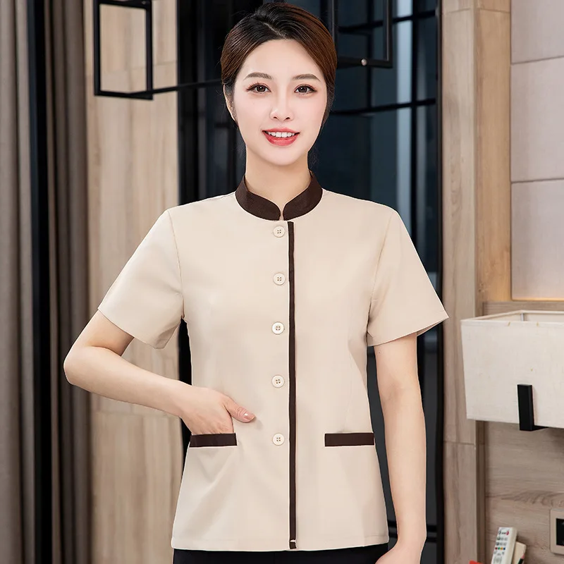 

Hotel room cleaning staff uniforms, short-sleeved workwear for shopping mall sales departments, property cleaning staff uniforms