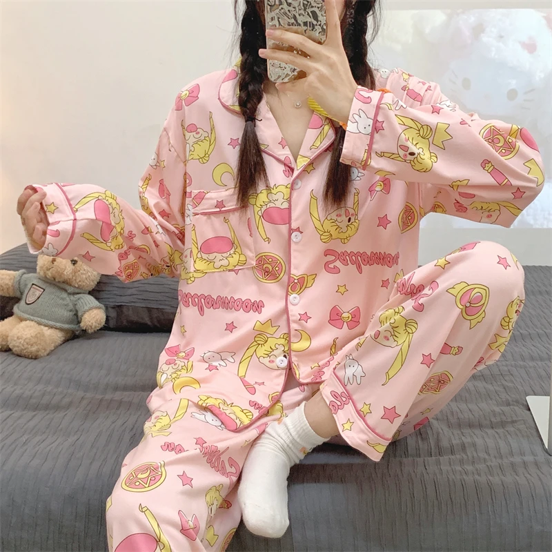 Sailor Moon-Conjunto de pijama de manga larga para mujer y niño, ropa de dormir suave, bonita, de soldado, Sailor Moon, para regalo de cumpleaños