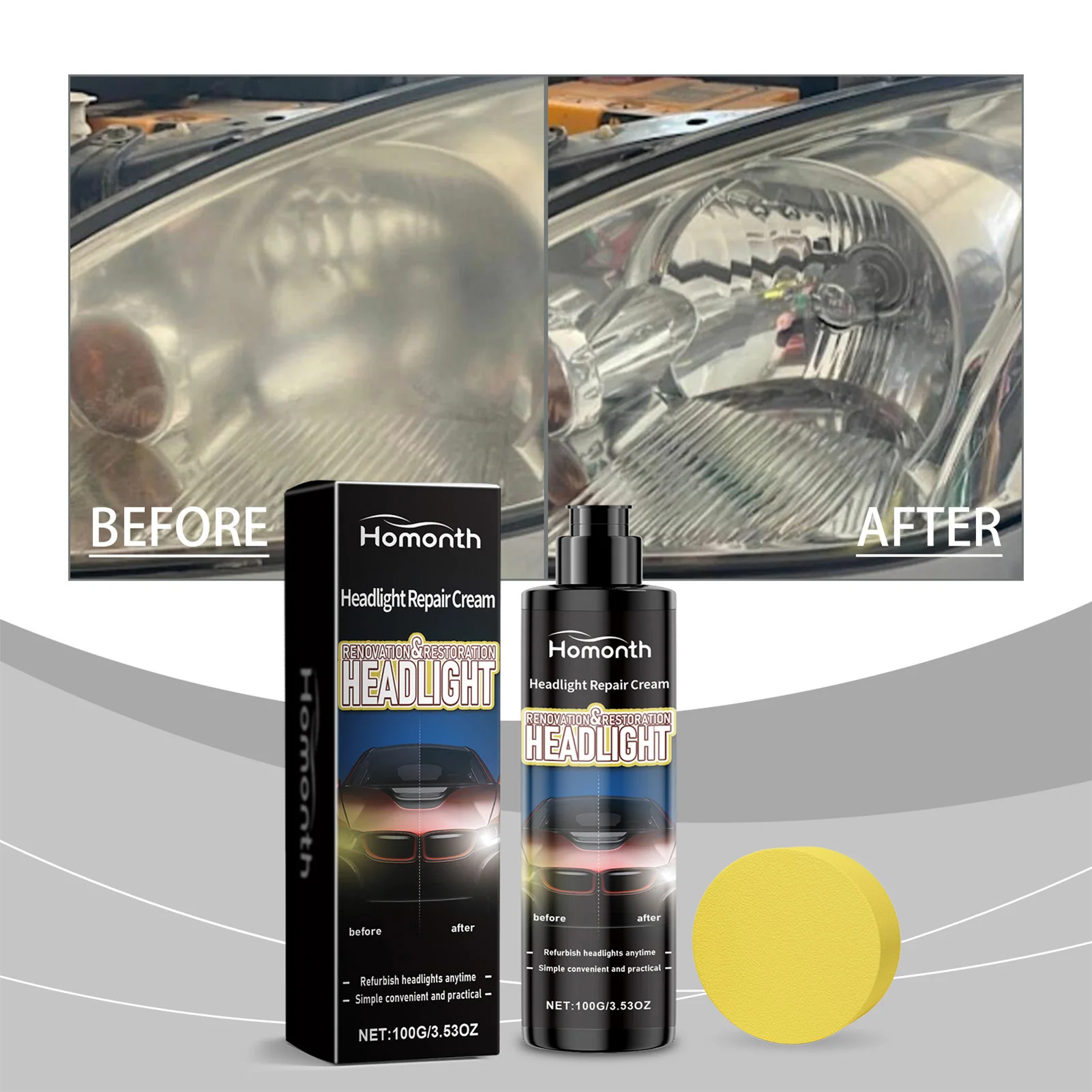 

Car Headlight Restoration Cream Quickly and Easily Restore Professional Effects Polisher Suitable for Fuzzy Oxidation Cracked