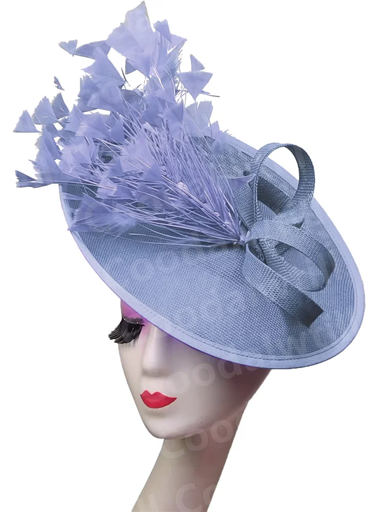 Bride Wedding Church Fascinator Headpiece Women Feather Derby Chapeau Cap With Headband Femme Fashion Party Tea Pillbox Cap