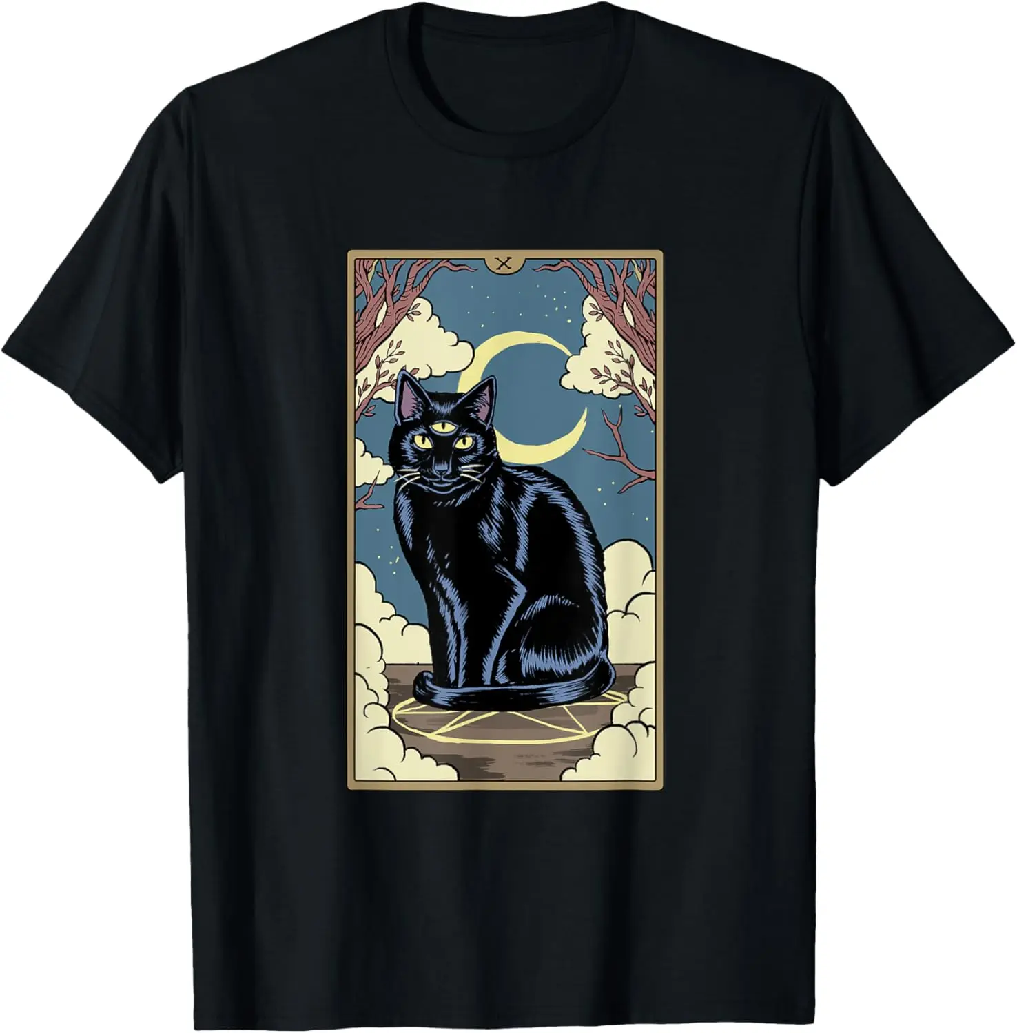 Tarot Card 3 Eyed Black Cat Crescent Moon Gothic Witchy T-Shirt