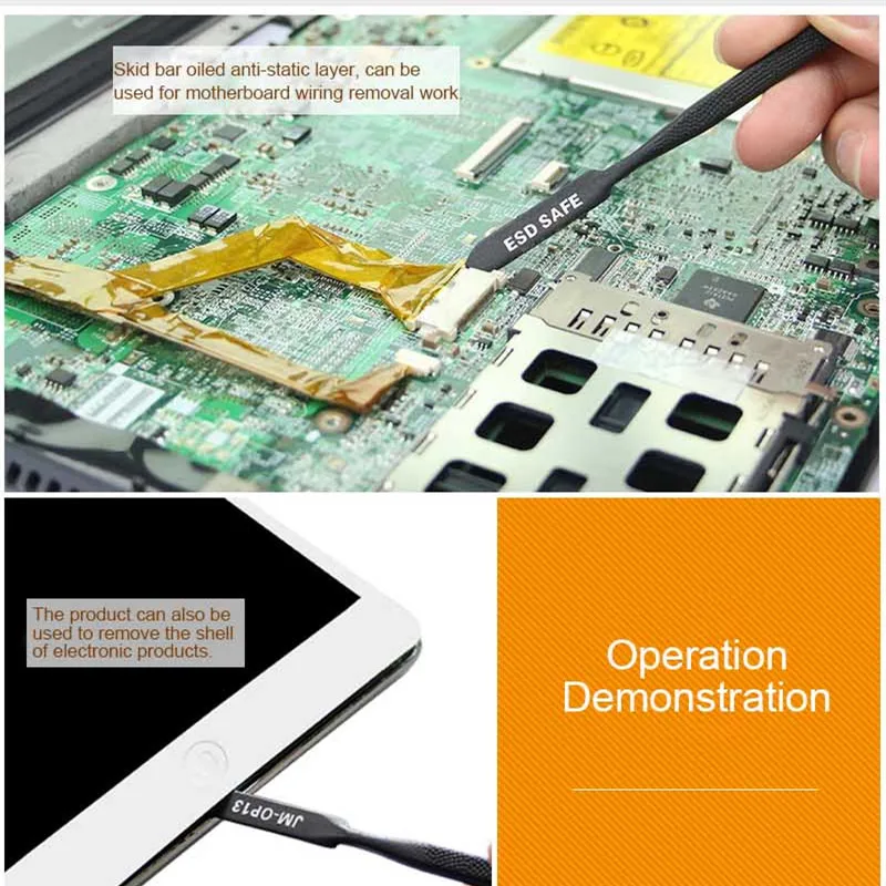 Alat reparasi pembukaan elektronik, alat reparasi elektronik anti-statis, kekuatan tinggi, alat pemeliharaan ponsel, Spudger logam JM-OP13