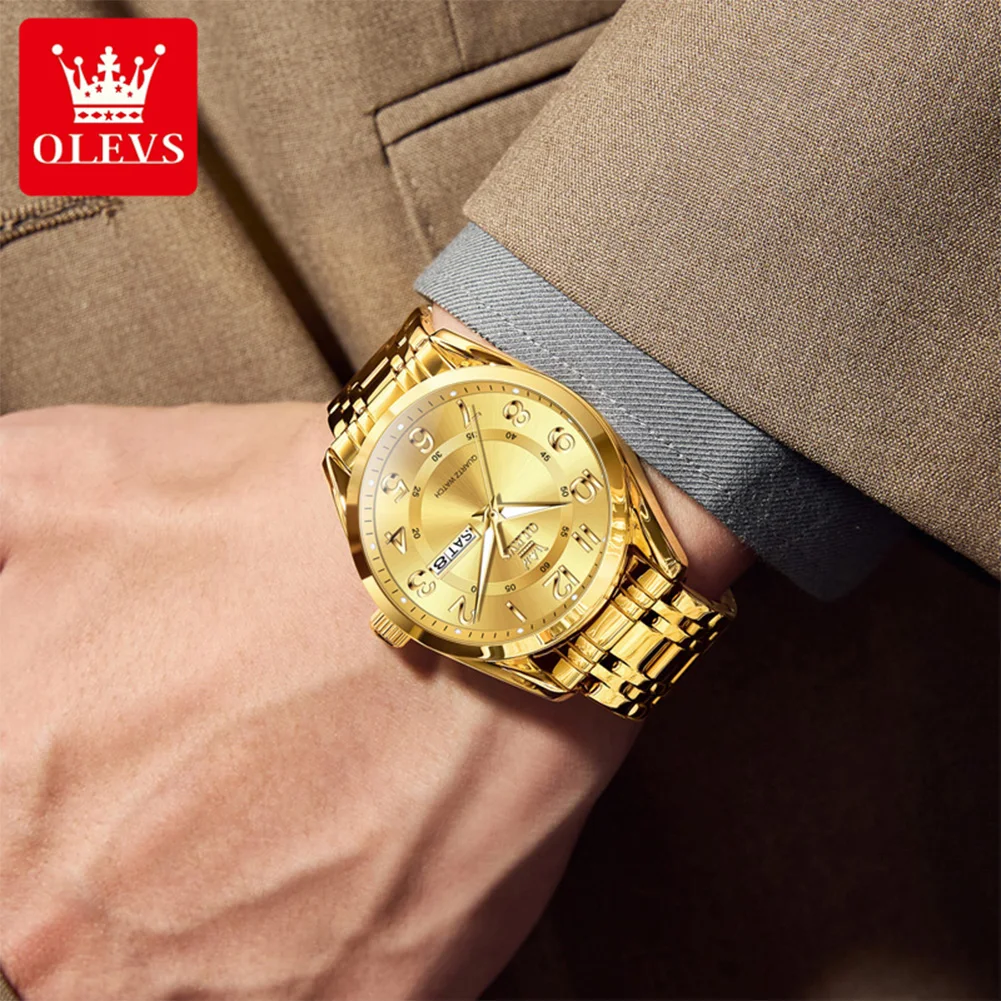 OLEVS 3666 رجل ساعة الأصلي الأرقام الرومانية ساعة كوارتز مقاوم للماء مضيئة المزدوج التقويم عرض الساعات للرجال الطلب الكبير جديد #4