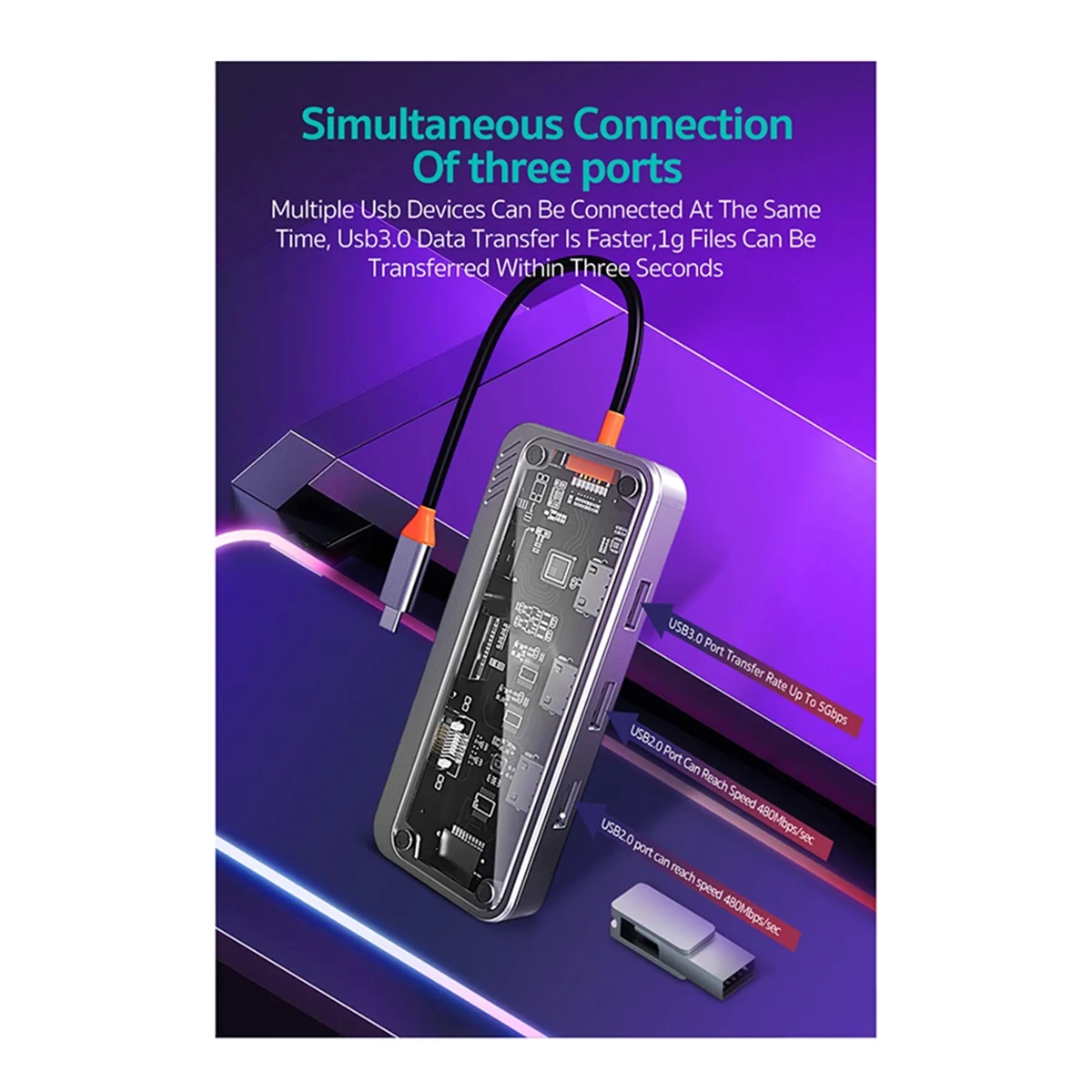 Sust-aGigabit Station d'accueil 10 en 1 Type C HUB USB Compatible lecteur de carte SD RJ45 PD 100W chargeur USB 3.0