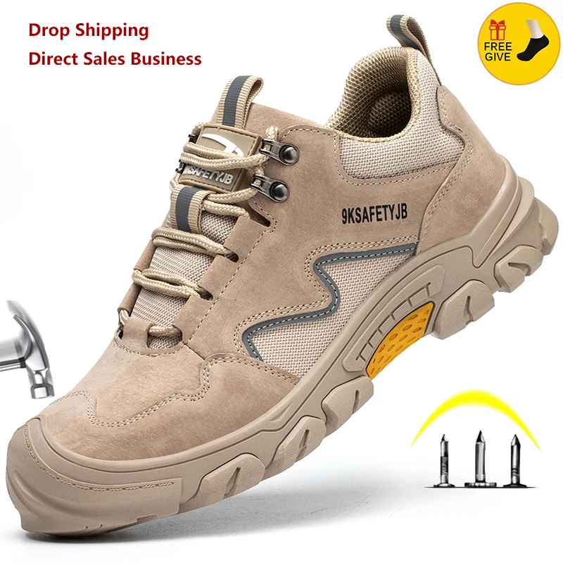 New 2023 Summer Breathable Wroking Shoes For Men Reflective Strip Lightweight Safety Boots Indestructible Male Footwear Sneakers