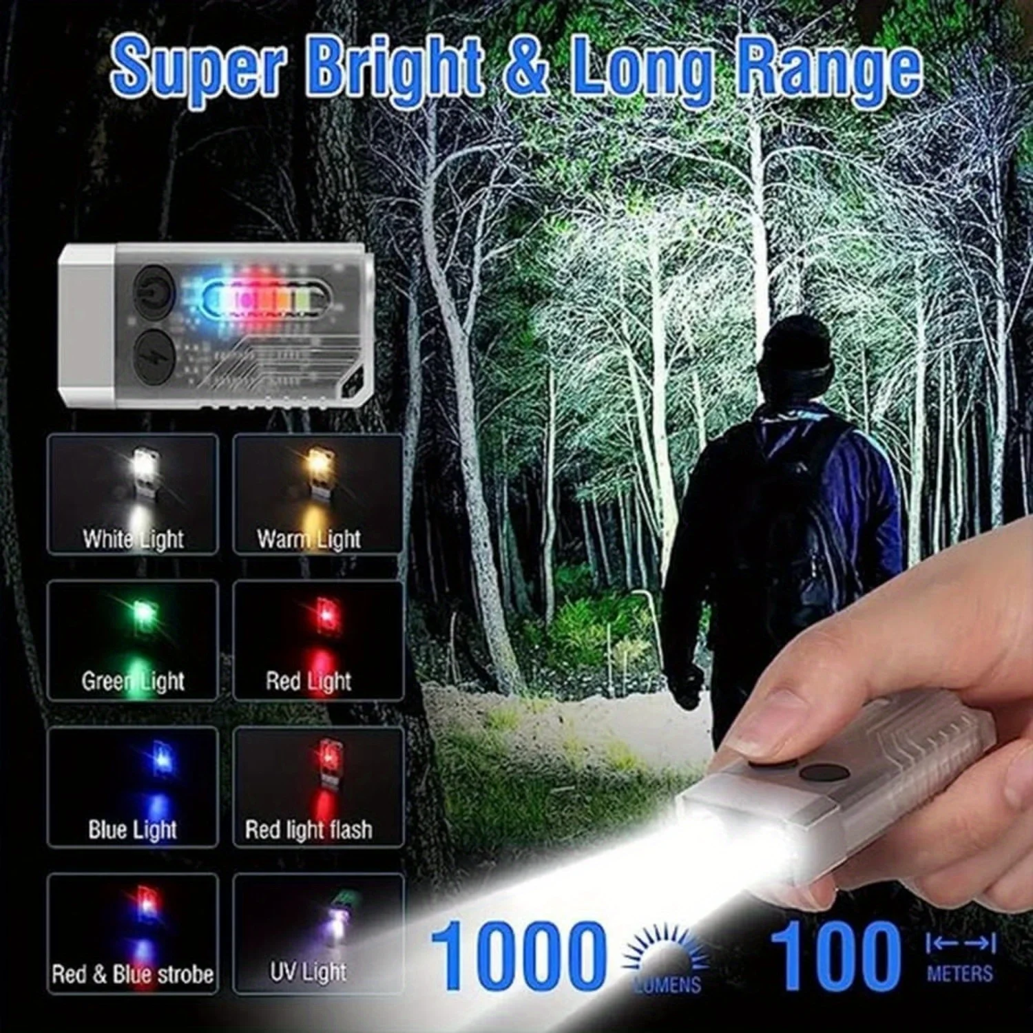 Multifunctional Rechargeable Pocket Flashlight-Super Bright Red UV Blue Light Compact Design for Outdoor Camping Emergency