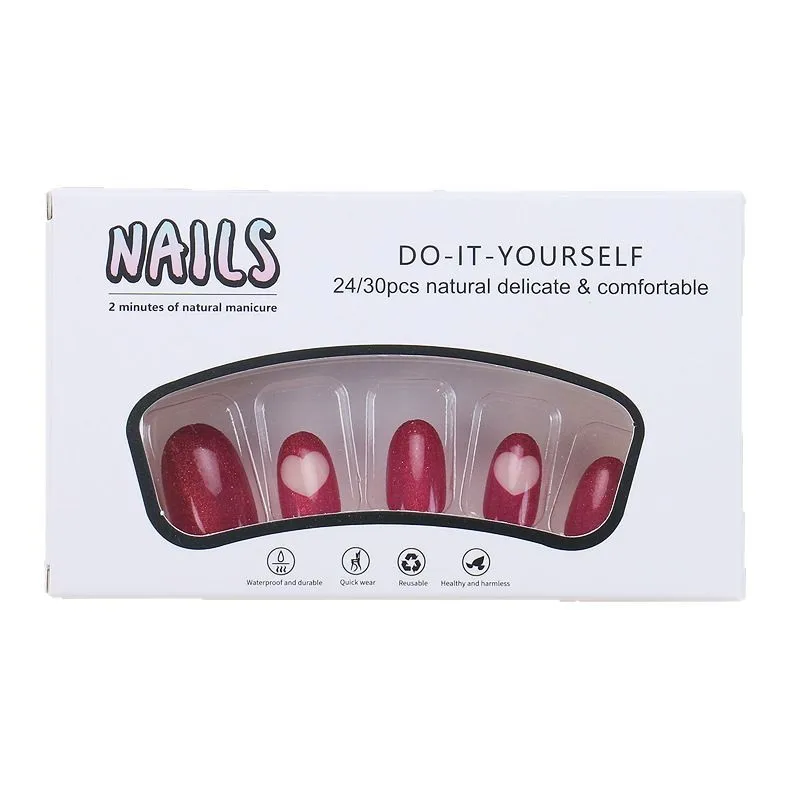 

Wear Nail Patch Nail Patch Burgundy Love Removable Fake Nail Patch