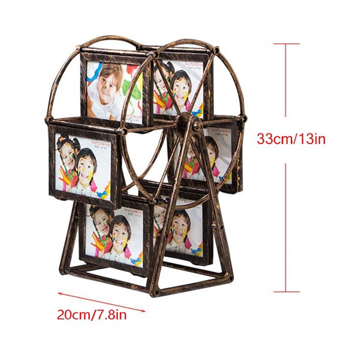 Retro Vintage Rotating Ferris Wheel Picture Frame, Personalized Family Photo Frame Shows for 12 Photo Home Decor A