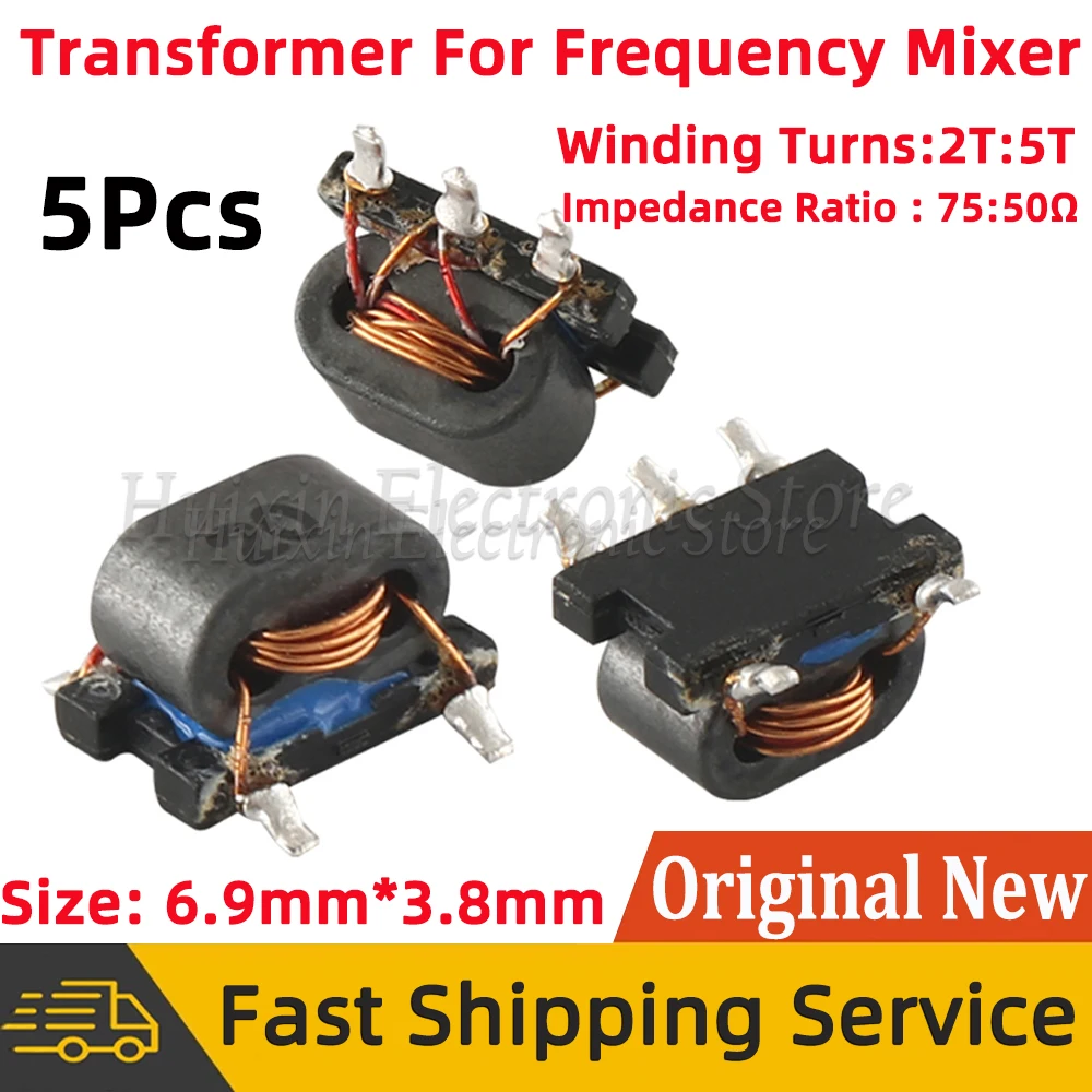 

5Pcs SMD B5F Transformer for Frequency Mixer SMT Winding Turns 2T:5T 2:5 Impedance Ratio 75 ohm : 50 ohm 75Ω：50Ω 458PT-1720