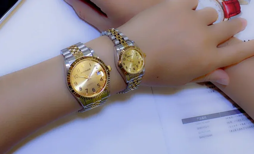 REGINALD Quartz Watch Men 18k Yellow Gold Woman Man Lovers Dress Fluted Bezel Diamond Dial Full Stainless Steel Luminous Clock