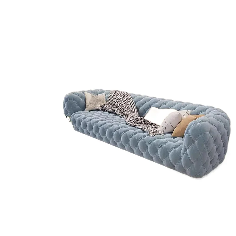 

French cream fabric pull button Italian light luxury retro living room Xiaohongshu matte moon surface velvet sofa