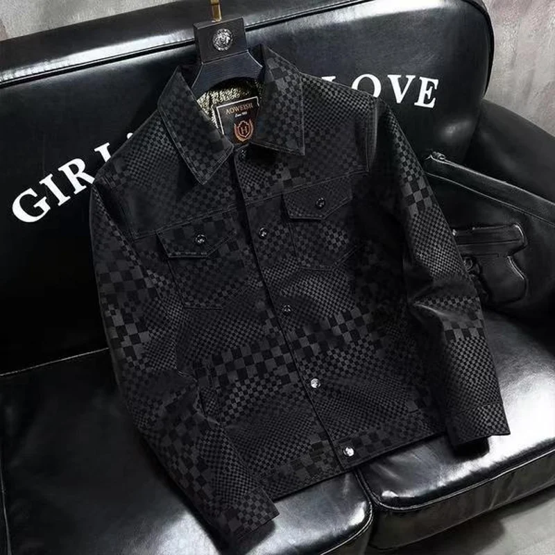 Men\'s Jacket Autumn Winter Slim Plus Fashion trend Thickened Biker Casual Coat Men plaid Leather Jacket