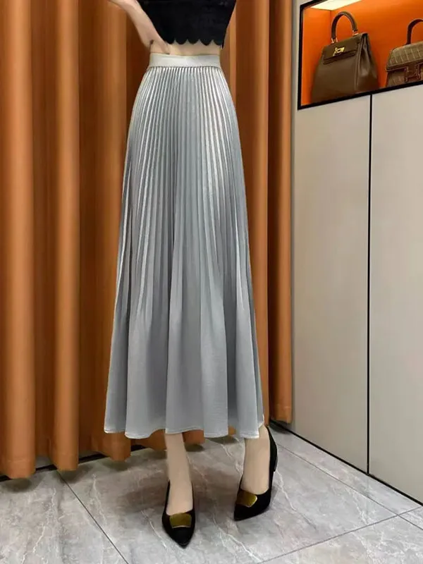 Ele iny Plissierter Rock Damen Hochgeschnittener Schlankmachender Hüftbedeckender A-Linien-Rock für den Alltag Eleganter Midi-Rock