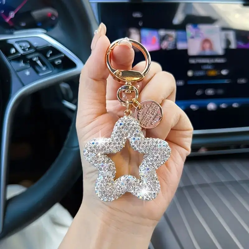 Diamond-inlaid Hollow Five-pointed Star Car Keychain Creative Ceramic Clay Star Pendant Keychain Gift