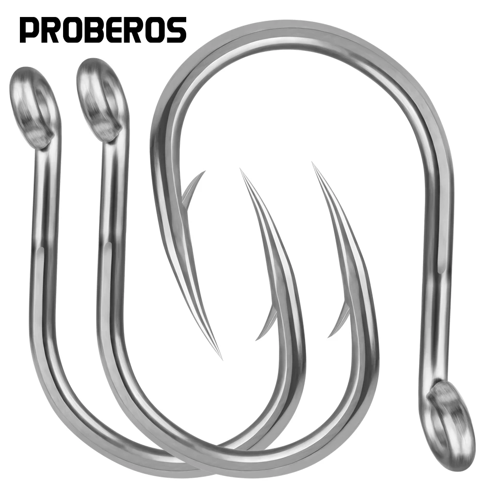 

PROBEROS 20 pcs Saltwater Fishing Hooks, Extra Strong Stainless Steel, Unique Live Bait Circle Hooks for Tuna, Marlin,Size 1/0#-