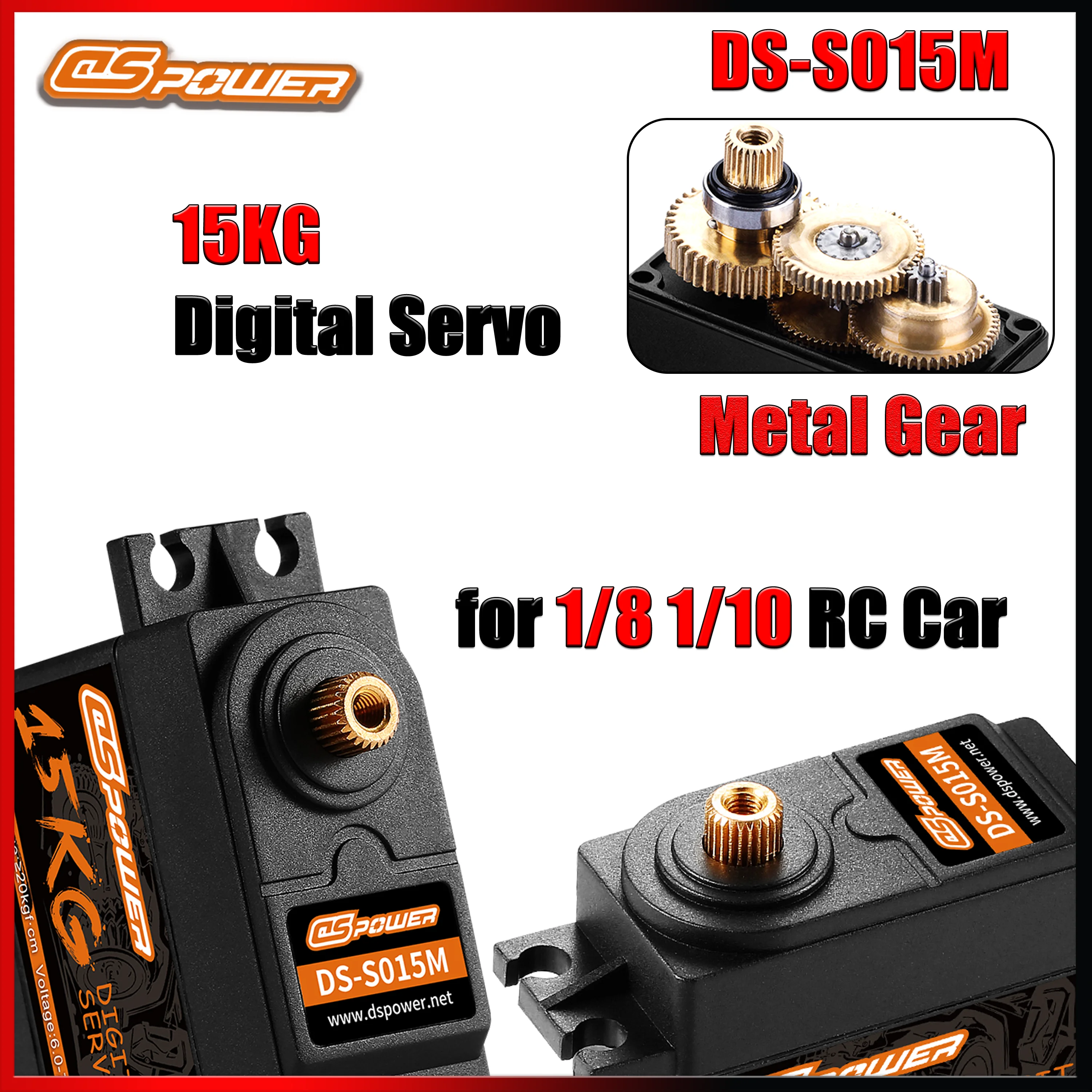 DSpower เซอร์โวมอเตอร์ดิจิตอลมาตรฐาน ขนาด 15 กก. แรงบิดสูง เกียร์โลหะ โปรไฟล์ต่ำ ใช้ไฟ 6.0~7.4V สำหรับรถบังคับวิทยุ 1/8 1/10 แขนหุ่นยนต์ เครื่องบินแบบแกน