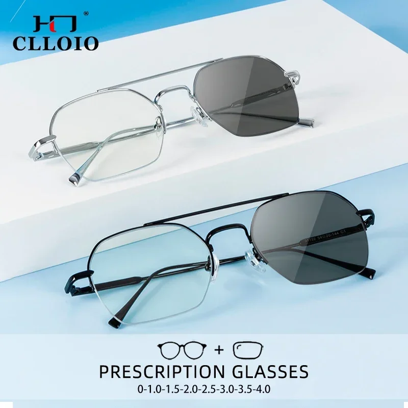 

CLLOIO Fashion Anti Blue Light Reading Glasses Women Half-Frame Myopia Hyperopia Eyeglass Photochromic Prescription Glasses