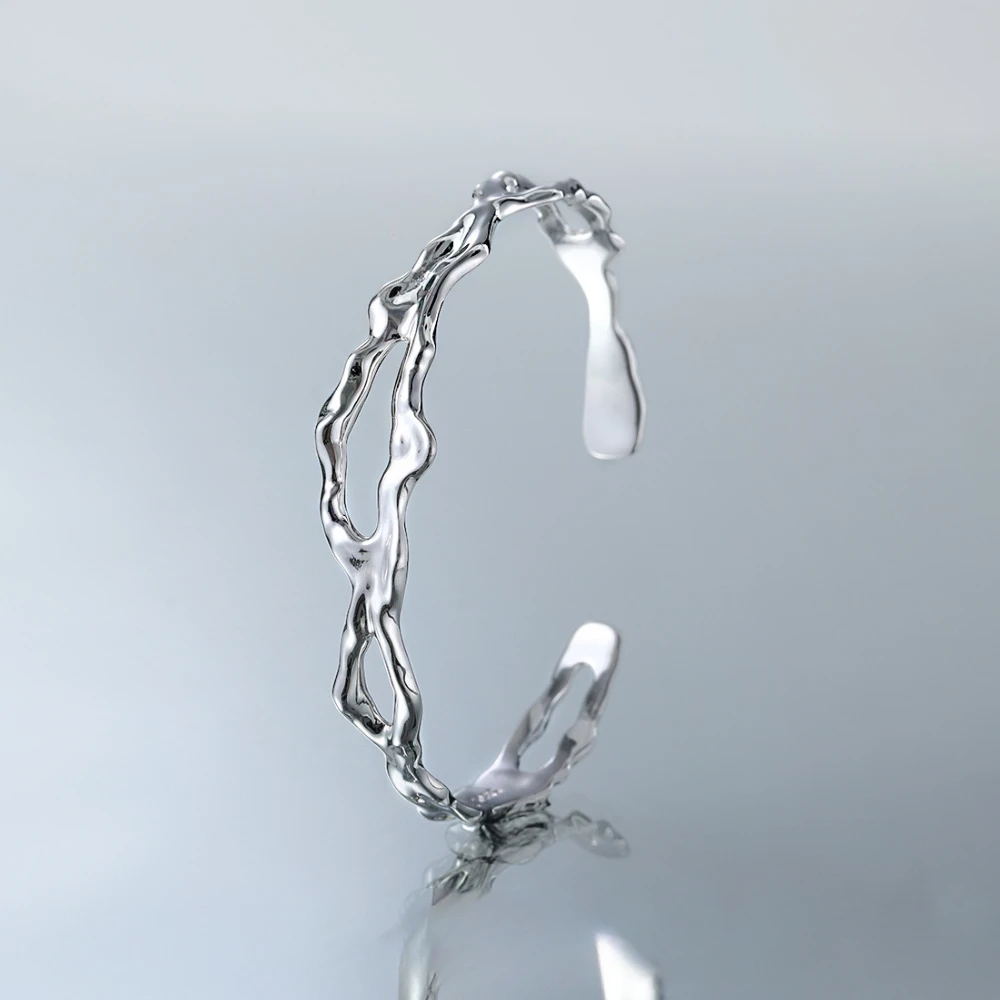 

Liquid Texture Hollow Out Bangles S925 Sterling Silver Bracelets Women's Fashion Jewelry Original Irregular Design Wholesale Ins