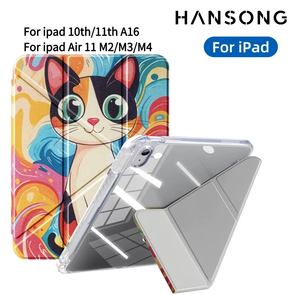 For iPad case 11th A16 2025 10th Gen 10.9 Air M2/M3/M4 Case Transparent Cartoon Cover Auto Wake/Sleep Cover Free Gift Included
