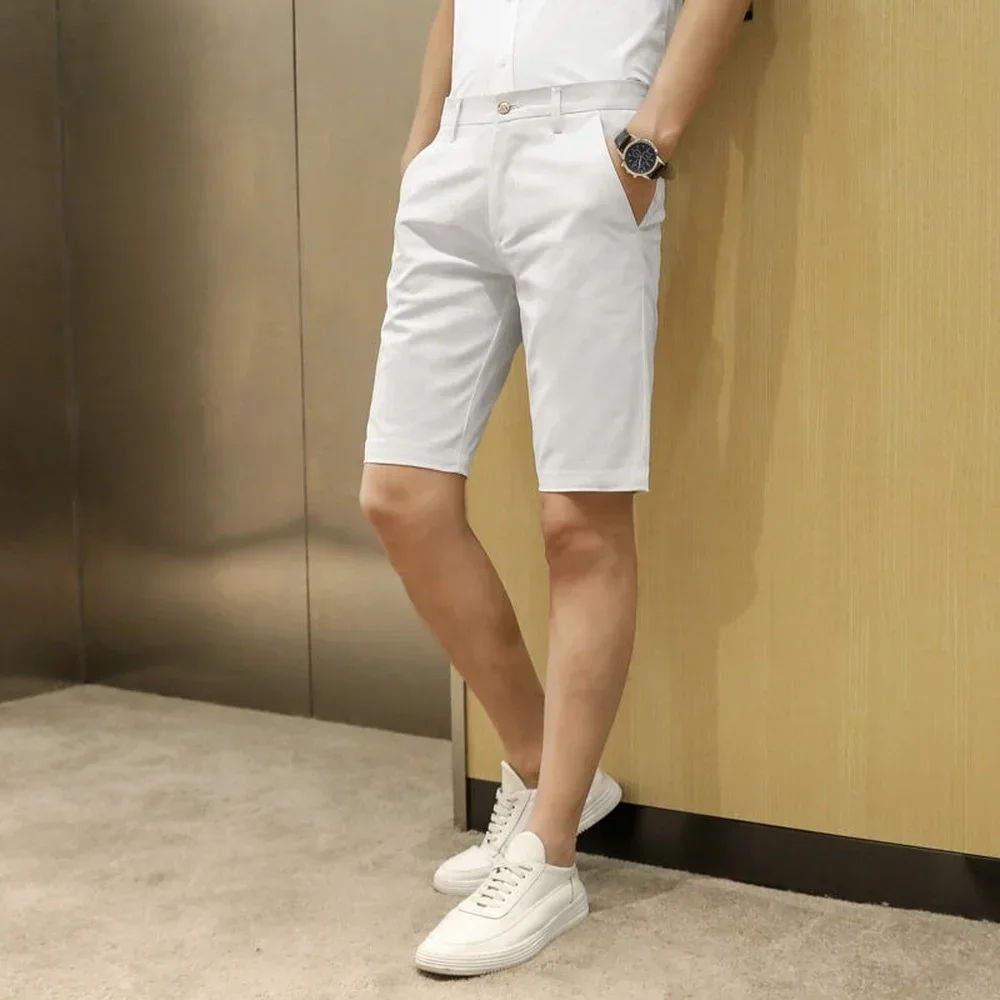 White Shorts Men Summer Casual Shorts Korean Fashion Streetwear Pure Cotton Solid Color Men Work Shorts 2024 Trends