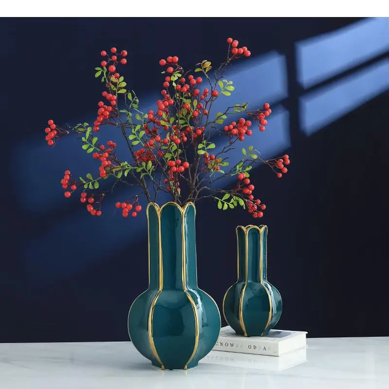 Green Pomegranate Ceramic Vase Desktop Ornaments Two-piece Suit Home Living Room Decoration Flower Arrangement Hydroponic