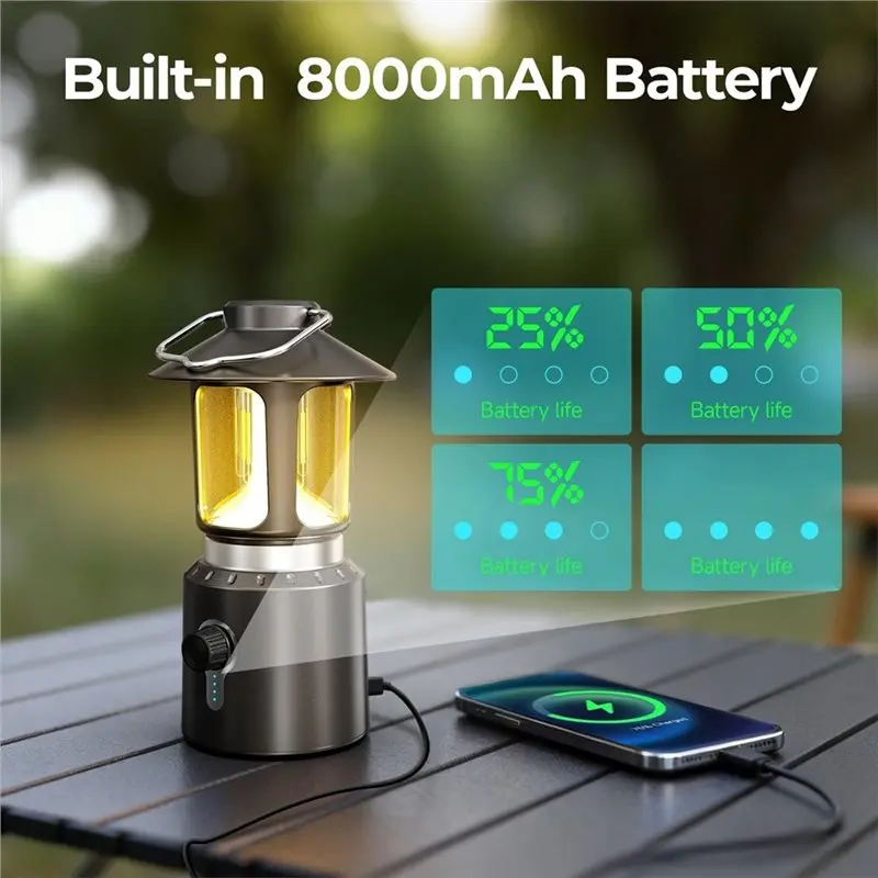 T19C Telescopic Camping Lantern With 8000Mah Rechargeable Battery, 3 Light Modes& Waterproof Feature Design