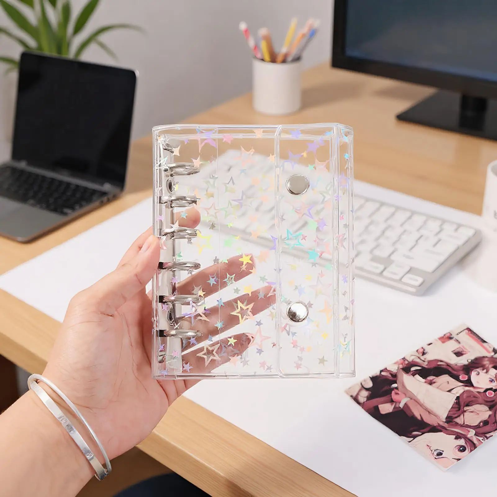 

Binder Sleeves PVC Planner Book Organizer Binder With Star Pattern Personal Organizers Sleeves For Youth Family Boys Girls Teens