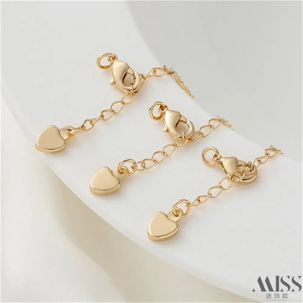 

14K Gold Heart Tail Chain Lobster Buckle Love Extension Chain DIY Handmade Bracelet Necklace Jewelry Accessories Material