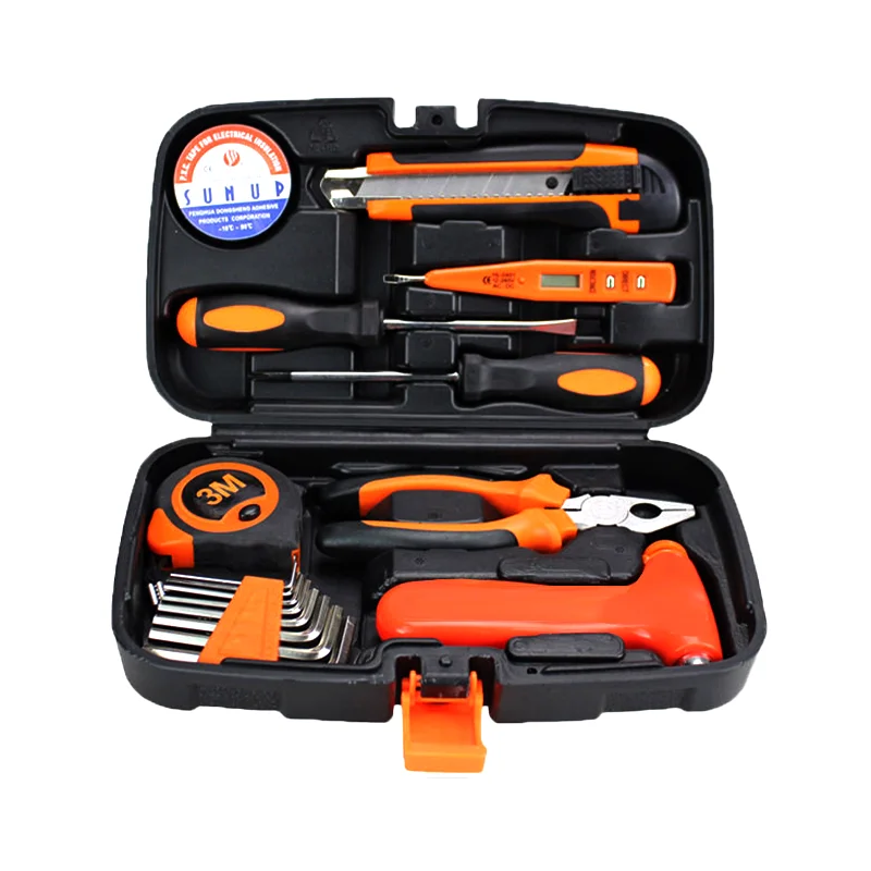 مجموعة أدوات Iruibo مكونة من 17 قطعة باللون الأسود، طقم إصلاح منزلي مع كماشة ومفكات براغي وشريط قياس ومطرقة، صندوق فولاذي كربوني محمول