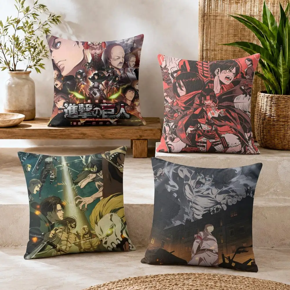 Funda de cojín de Anime A-Attack On Titan, tela orgánica de lino Natural, impresión a doble cara, transpirable para decoración