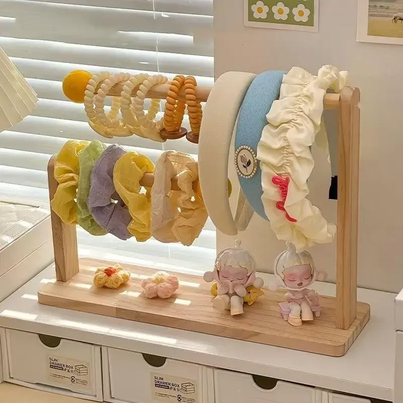 عقال خشبي تخزين الرف عرض موقف 2 طبقة المنزل استخدام إكسسوارات الشعر مجوهرات أغطية الرأس معرض رف تخزين المجوهرات