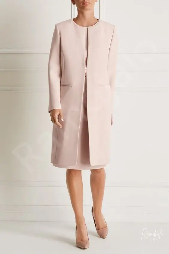 

Elegant Short Mother Of The Bride or Groom Dresses Jacket Outfit Two Piece Set Knee Length Pastel Blue Pink Wedding Party Gowns